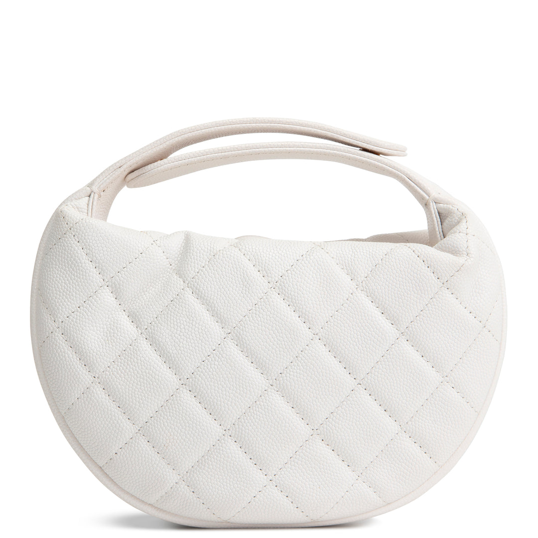 CHANEL Front Pocket Hobo Pouch Mini Quilted Caviar - White