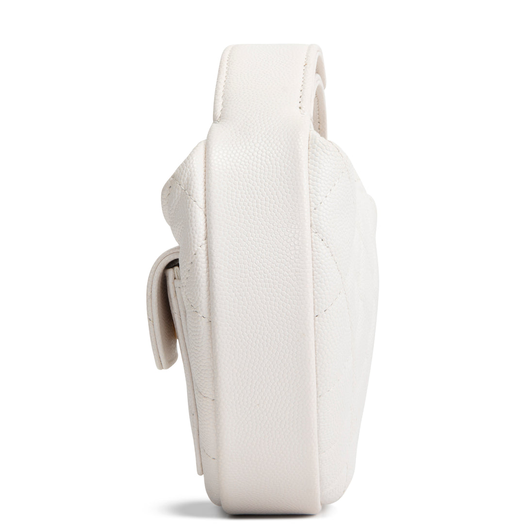 CHANEL Front Pocket Hobo Pouch Mini Quilted Caviar - White