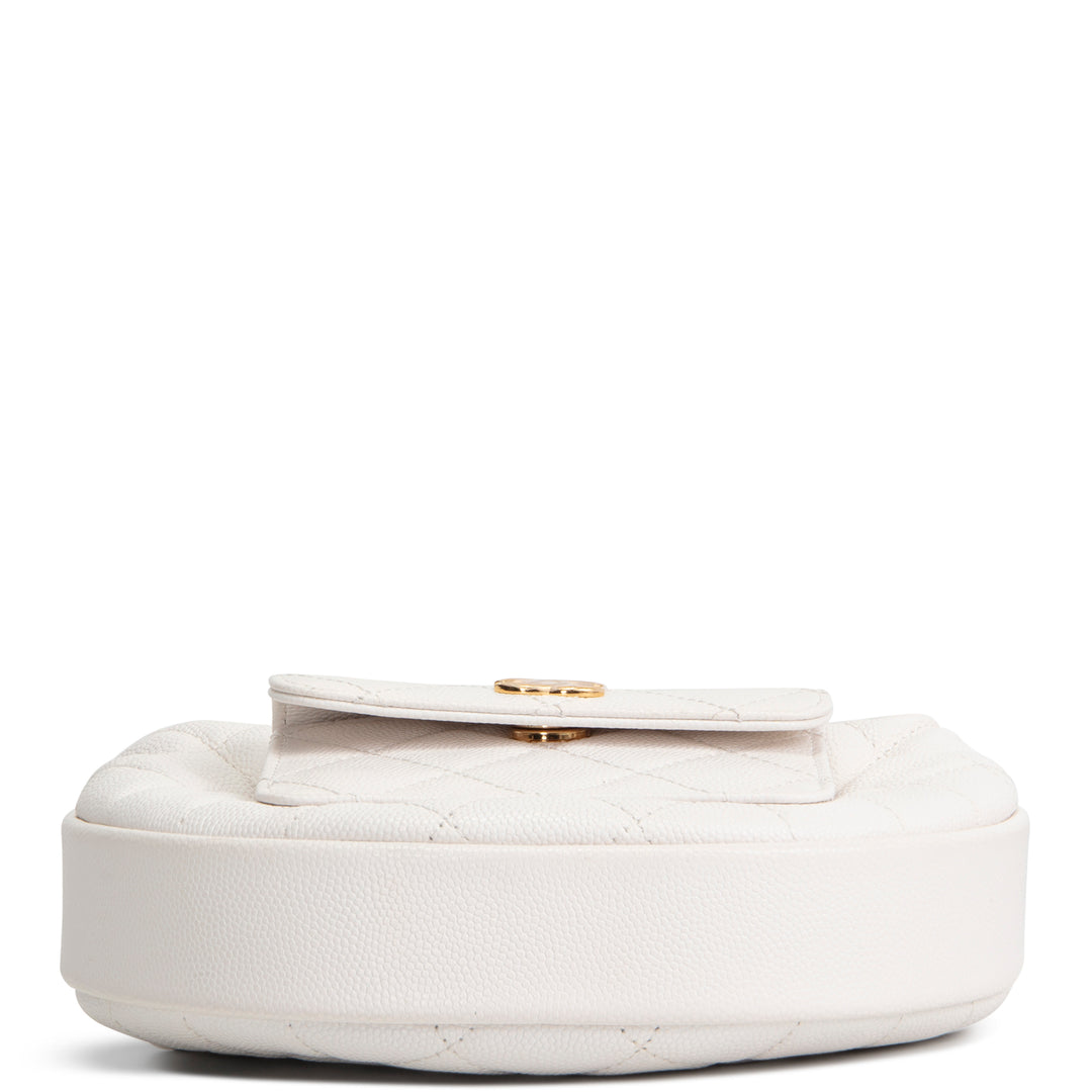 CHANEL Front Pocket Hobo Pouch Mini Quilted Caviar - White