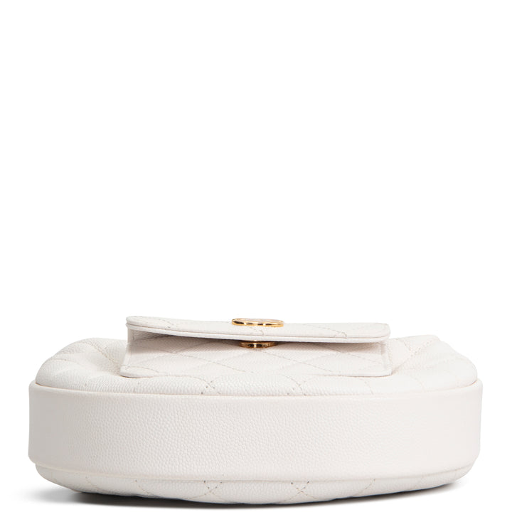 CHANEL Front Pocket Hobo Pouch Mini Quilted Caviar - White