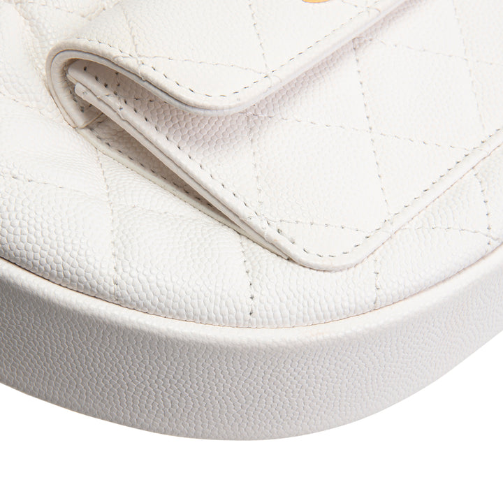 CHANEL Front Pocket Hobo Pouch Mini Quilted Caviar - White