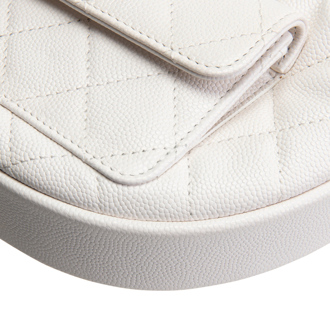 CHANEL Front Pocket Hobo Pouch Mini Quilted Caviar - White