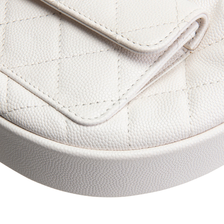 CHANEL Front Pocket Hobo Pouch Mini Quilted Caviar - White