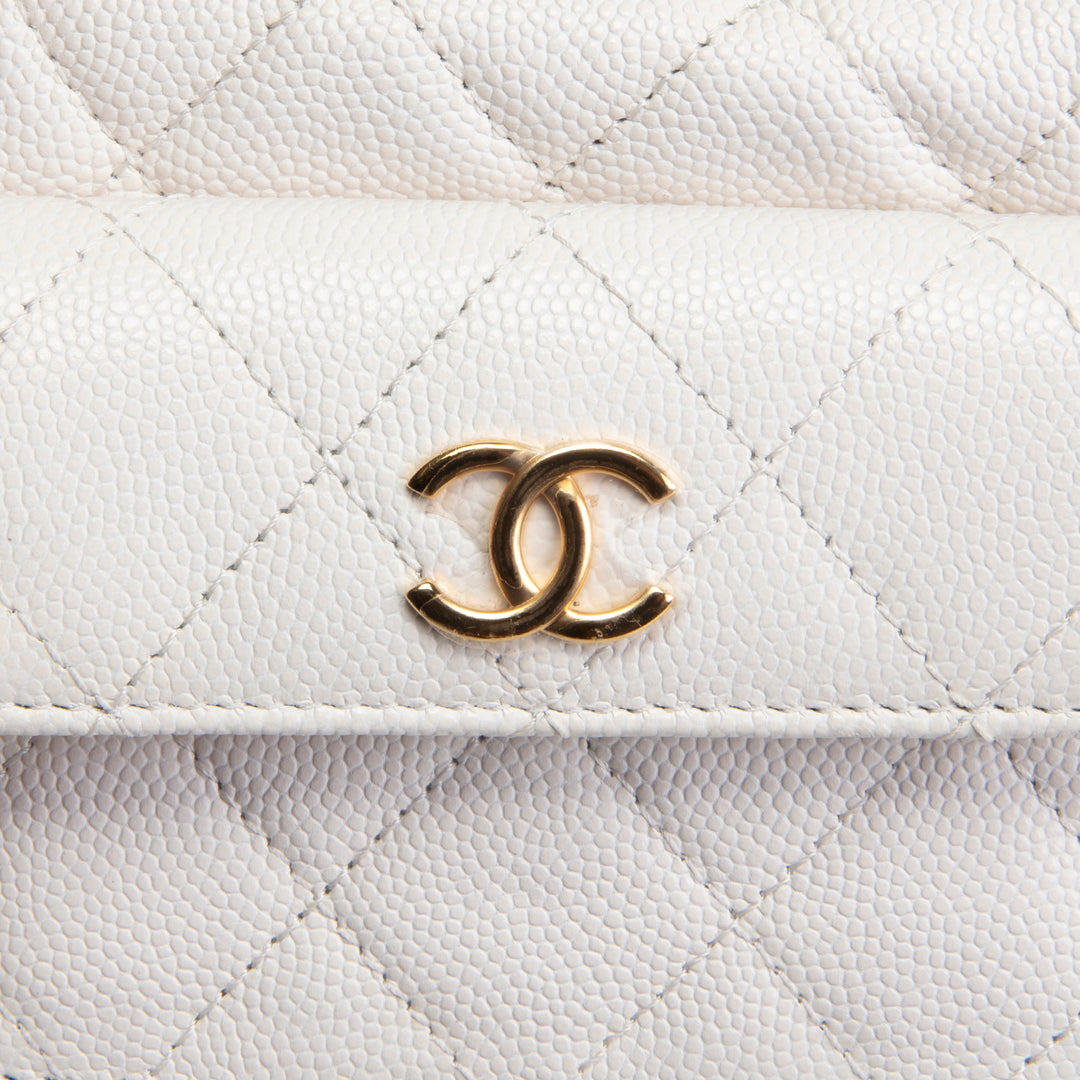 CHANEL Front Pocket Hobo Pouch Mini Quilted Caviar - White