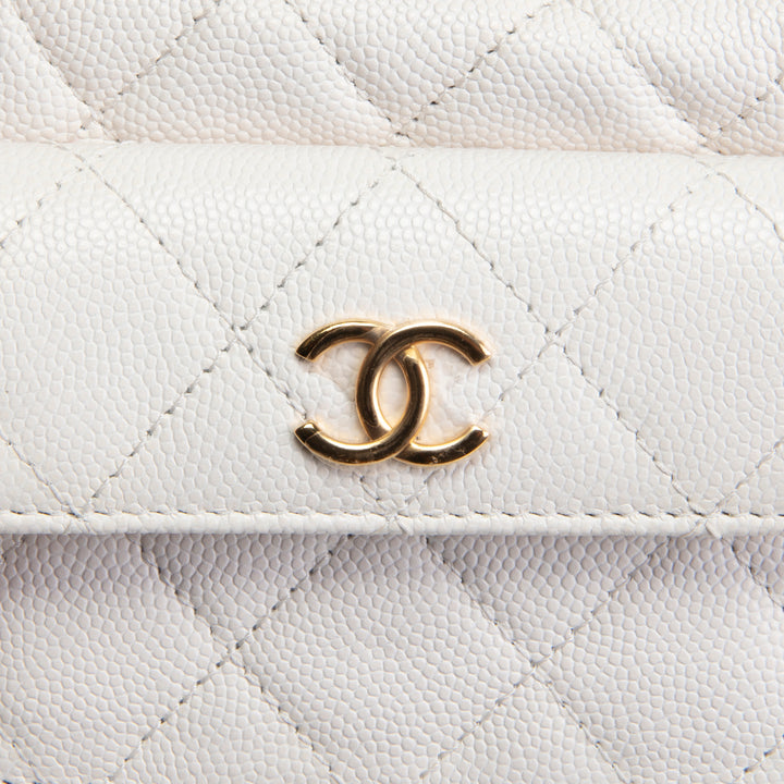 CHANEL Front Pocket Hobo Pouch Mini Quilted Caviar - White