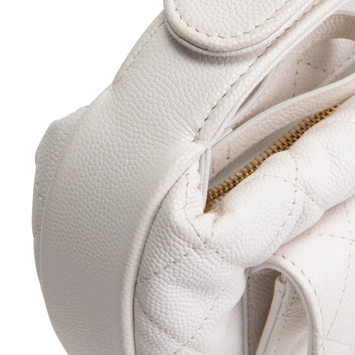 CHANEL Front Pocket Hobo Pouch Mini Quilted Caviar - White