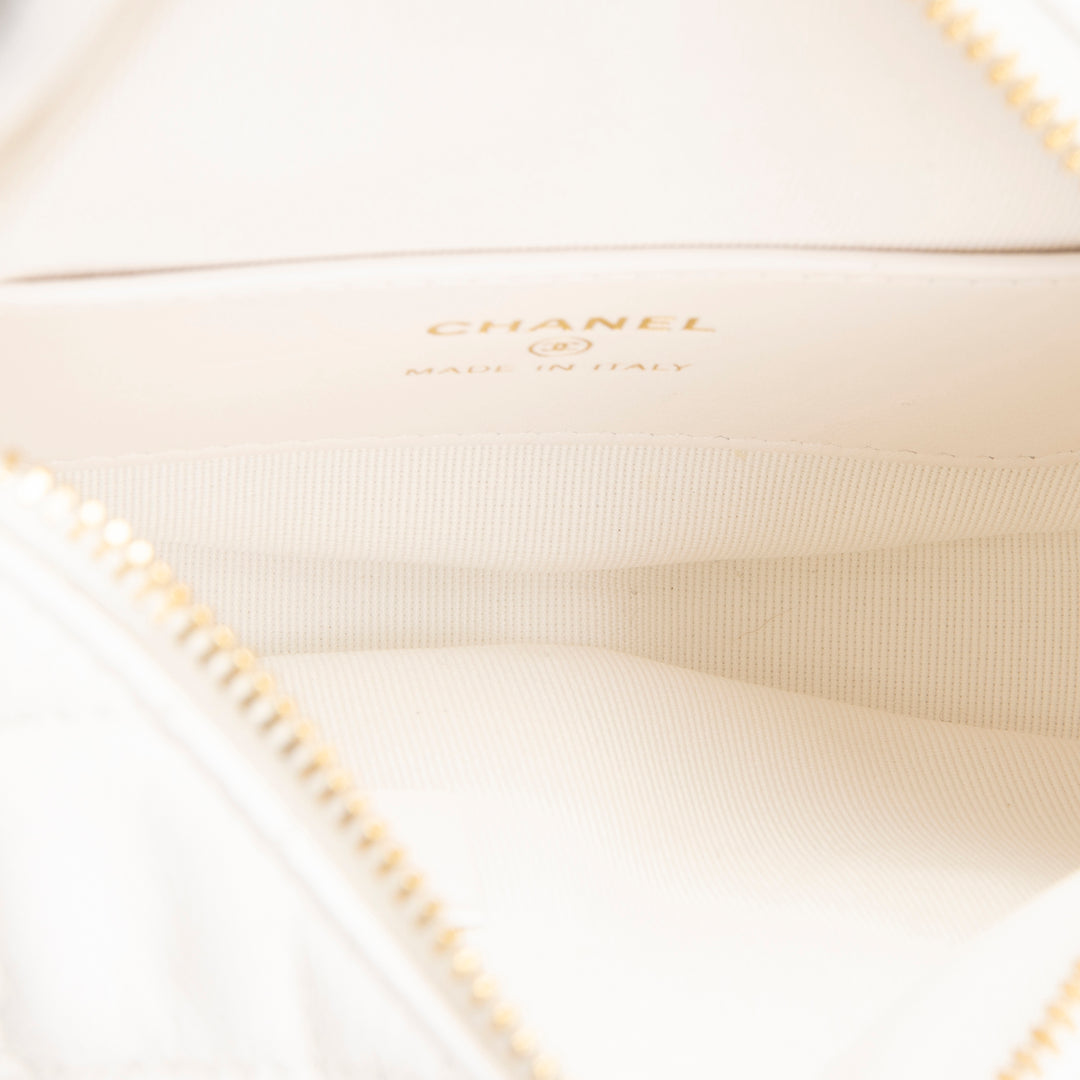 CHANEL Front Pocket Hobo Pouch Mini Quilted Caviar - White
