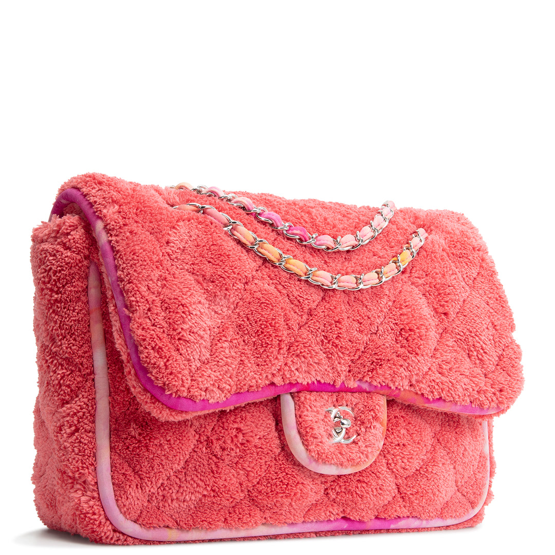 CHANEL Jumbo Quilted Terry Cloth Ribbon Single Flap - Coral