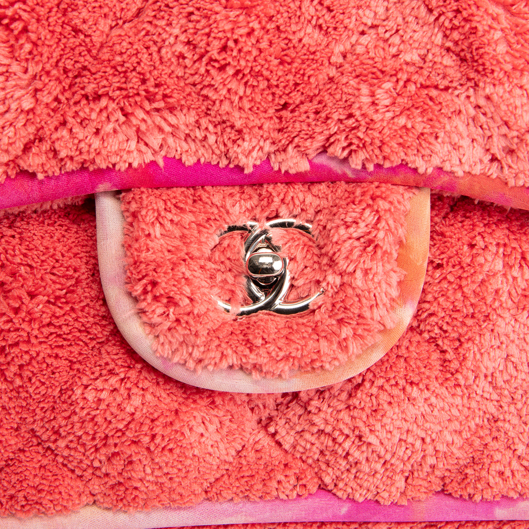 CHANEL Jumbo Quilted Terry Cloth Ribbon Single Flap - Coral