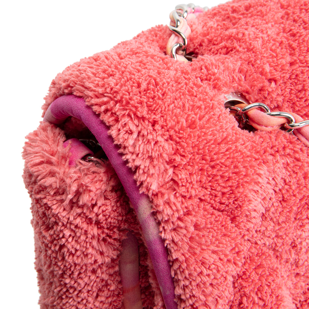 CHANEL Jumbo Quilted Terry Cloth Ribbon Single Flap - Coral