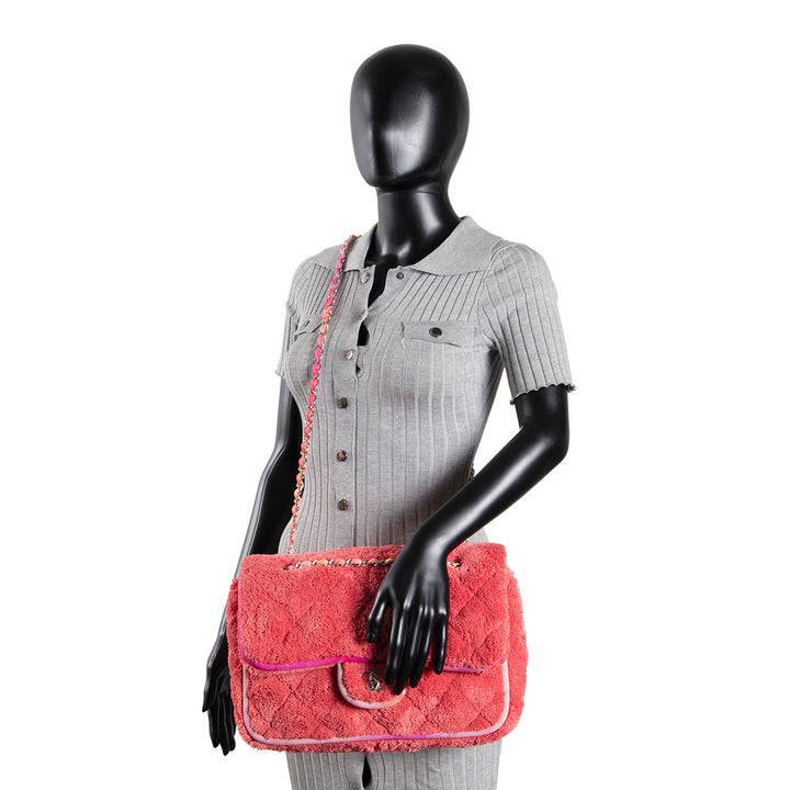 CHANEL Jumbo Quilted Terry Cloth Ribbon Single Flap - Coral