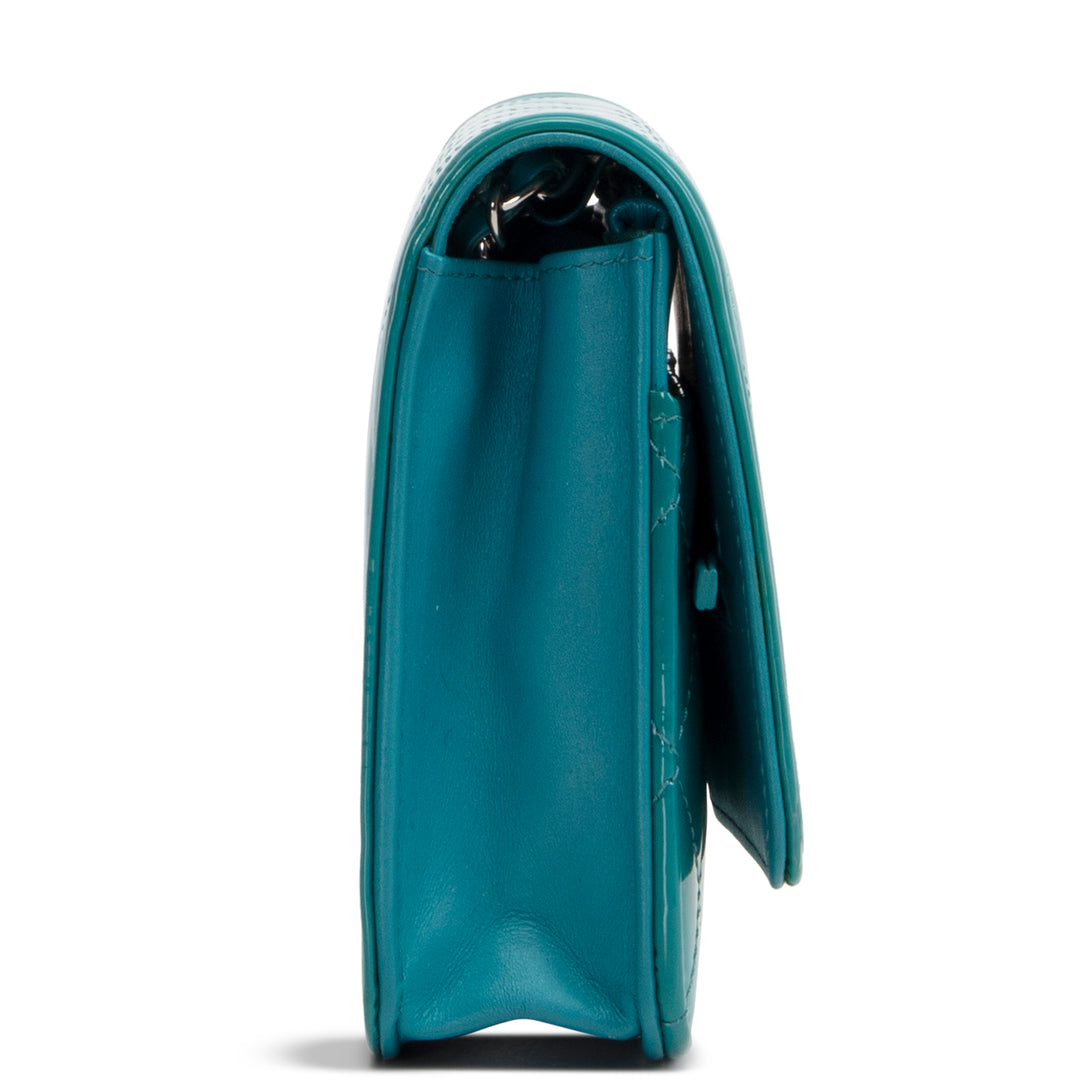 CHANEL Patent Boy Wallet On Chain - Turquoise