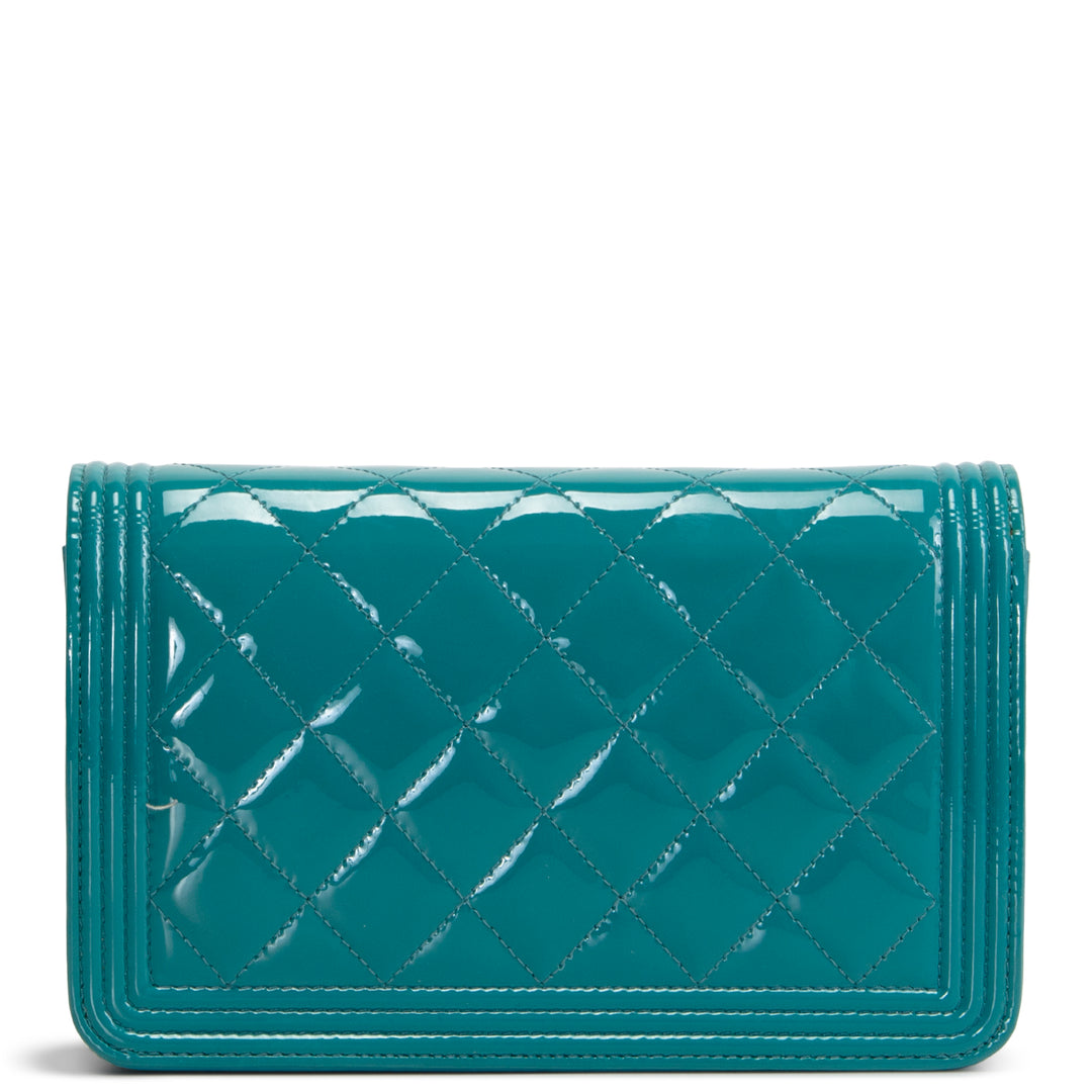 CHANEL Patent Boy Wallet On Chain - Turquoise