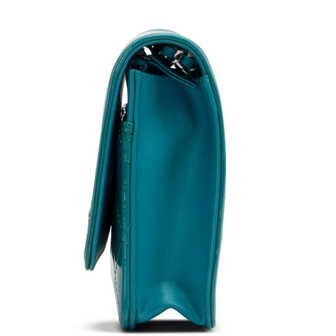 CHANEL Patent Boy Wallet On Chain - Turquoise