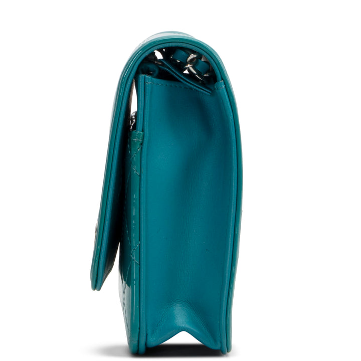 CHANEL Patent Boy Wallet On Chain - Turquoise