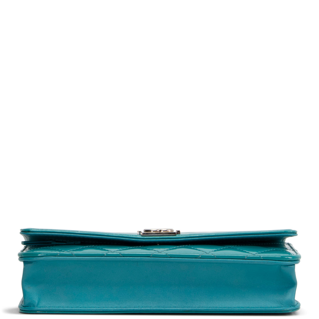 CHANEL Patent Boy Wallet On Chain - Turquoise