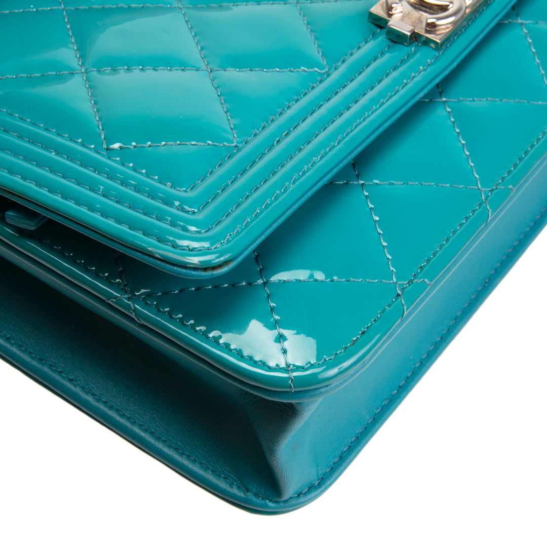 CHANEL Patent Boy Wallet On Chain - Turquoise