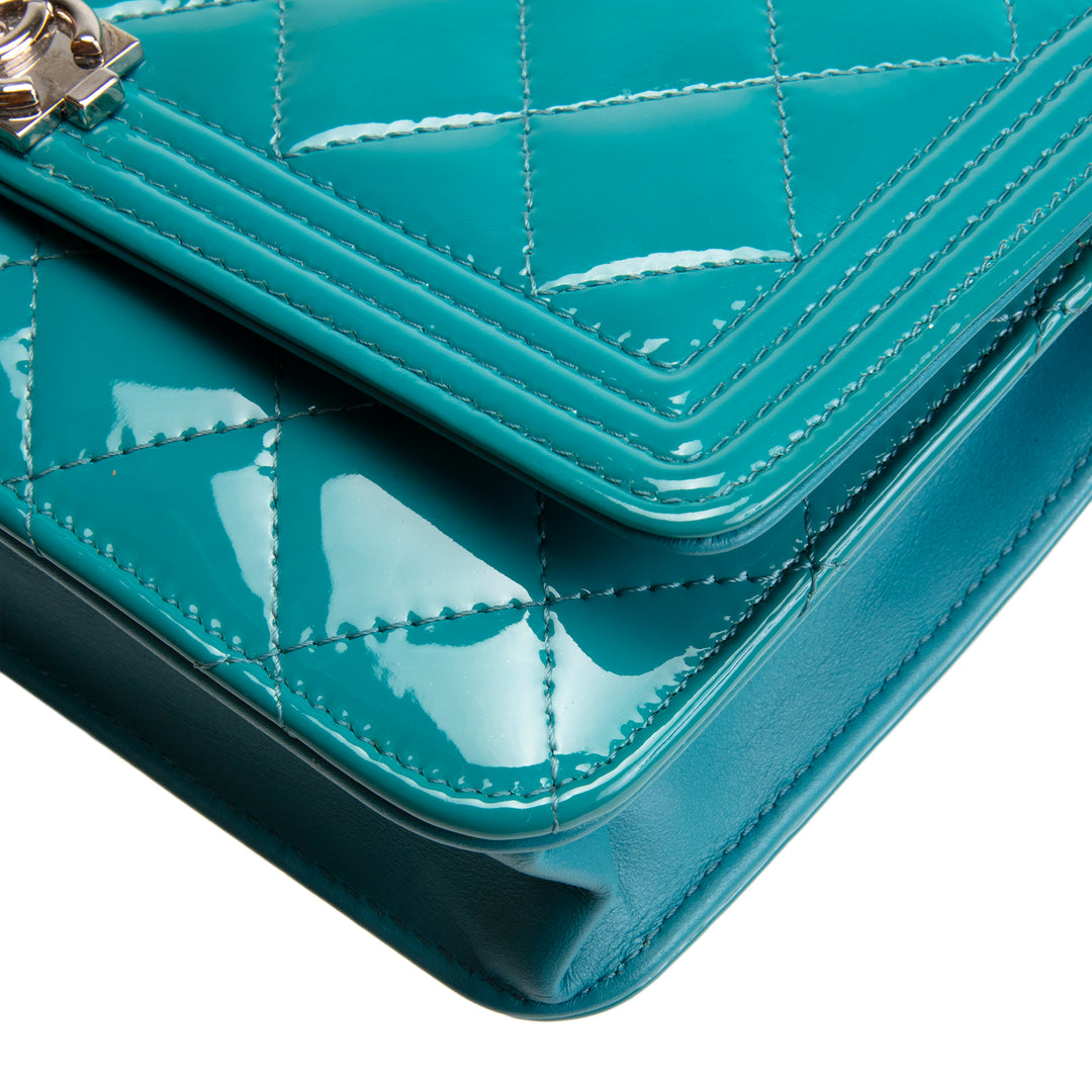 CHANEL Patent Boy Wallet On Chain - Turquoise