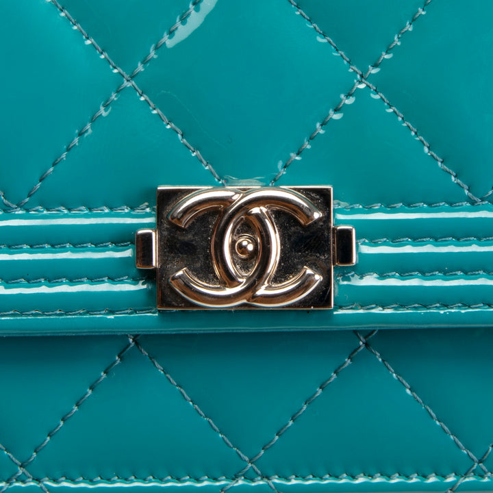 CHANEL Patent Boy Wallet On Chain - Turquoise