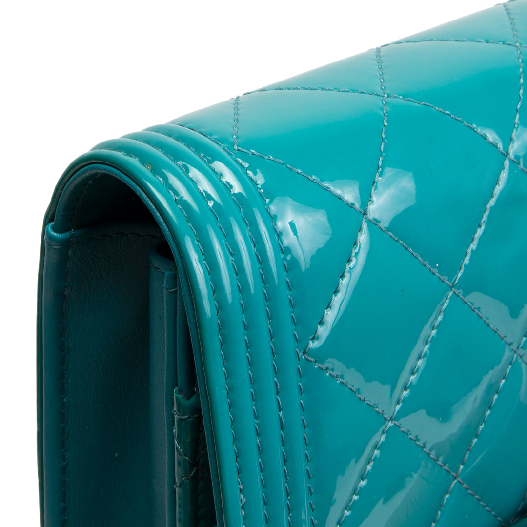 CHANEL Patent Boy Wallet On Chain - Turquoise