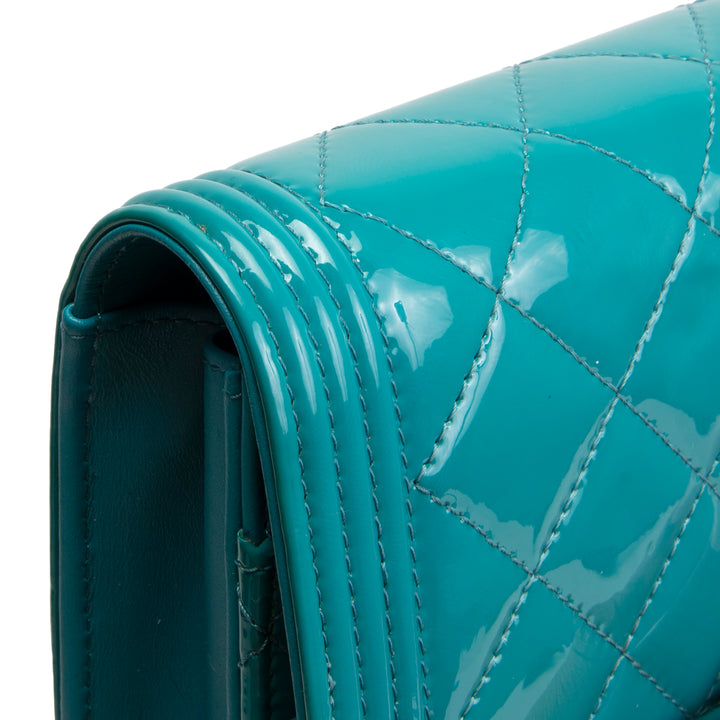 CHANEL Patent Boy Wallet On Chain - Turquoise