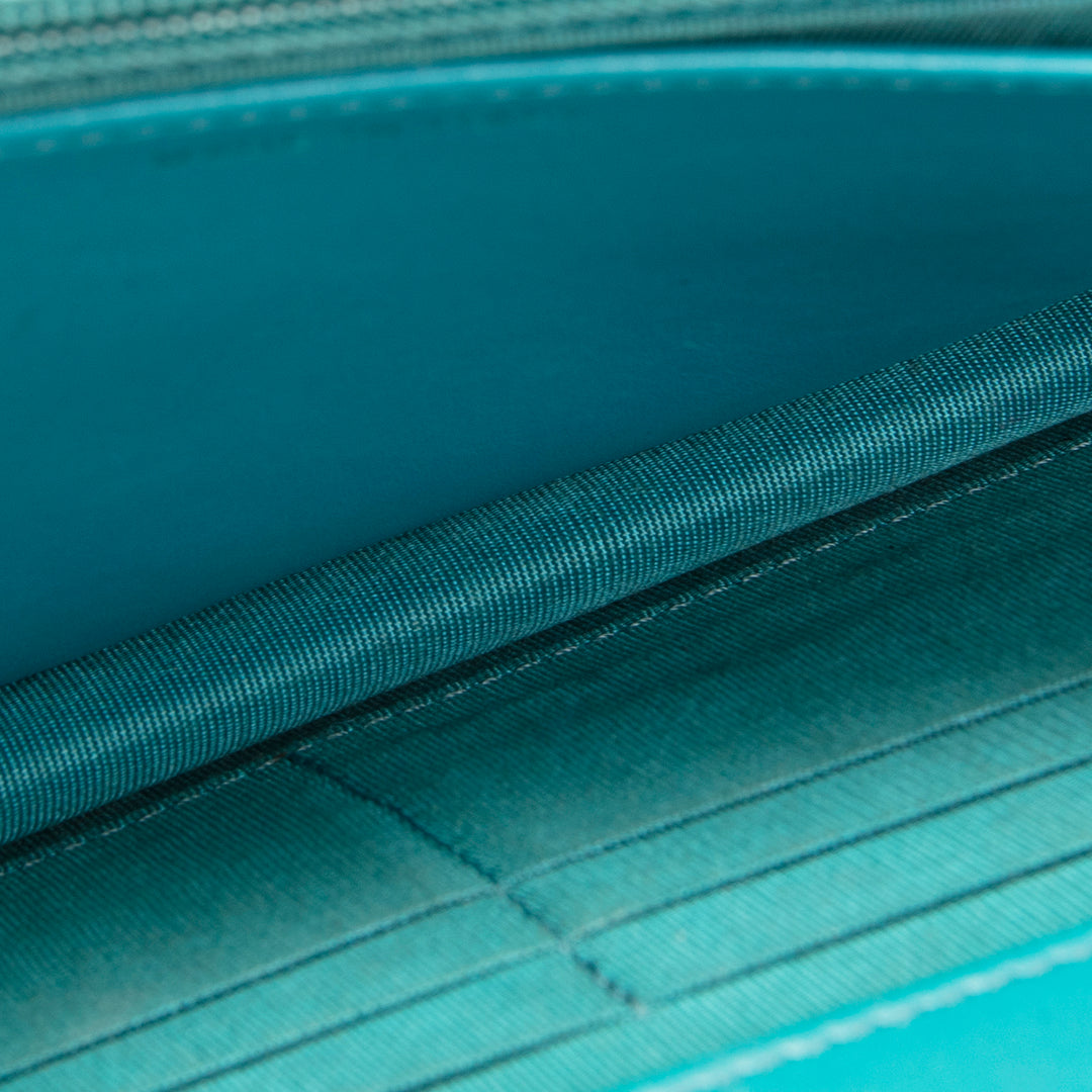 CHANEL Patent Boy Wallet On Chain - Turquoise