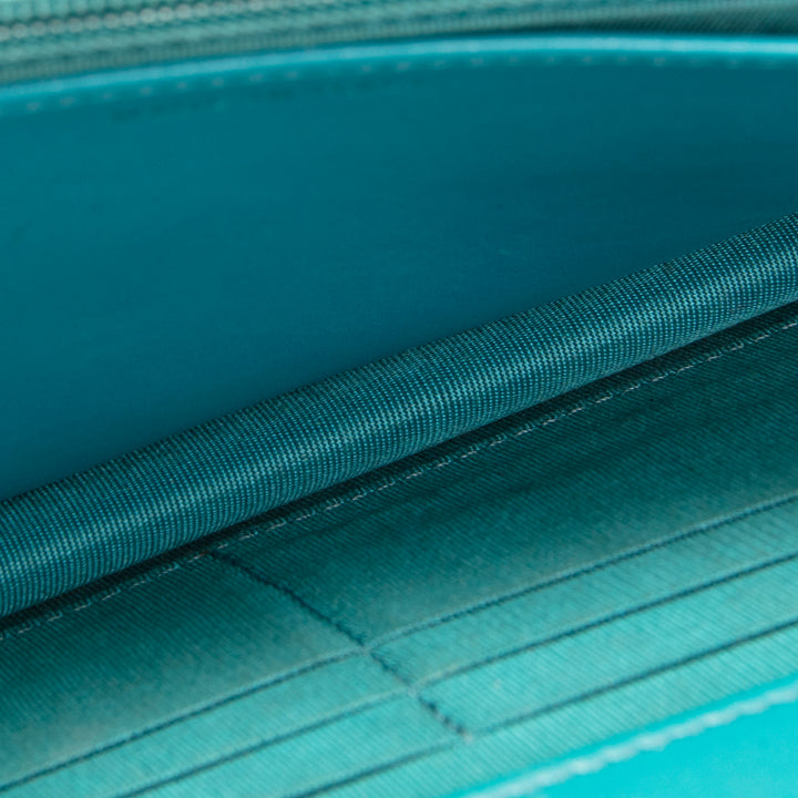 CHANEL Patent Boy Wallet On Chain - Turquoise