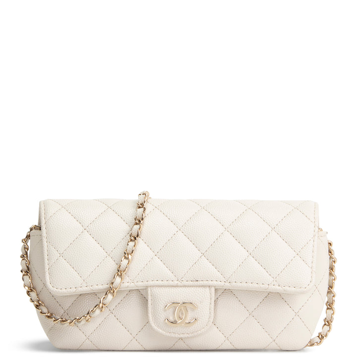CHANEL Caviar Quilted Glasses Case on Chain - Ivory