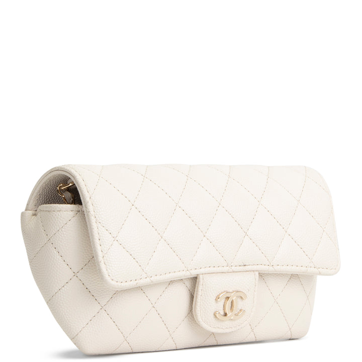 CHANEL Caviar Quilted Glasses Case on Chain - Ivory