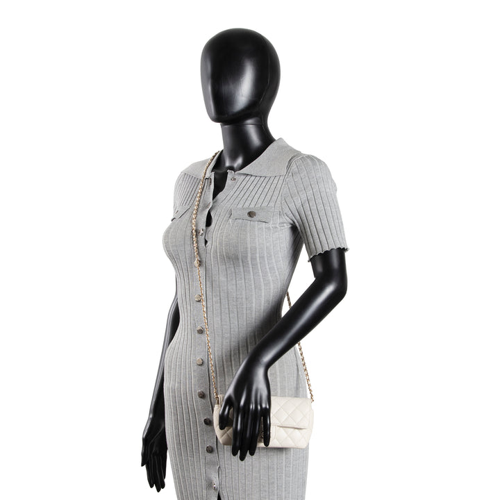 CHANEL Caviar Quilted Glasses Case on Chain - Ivory