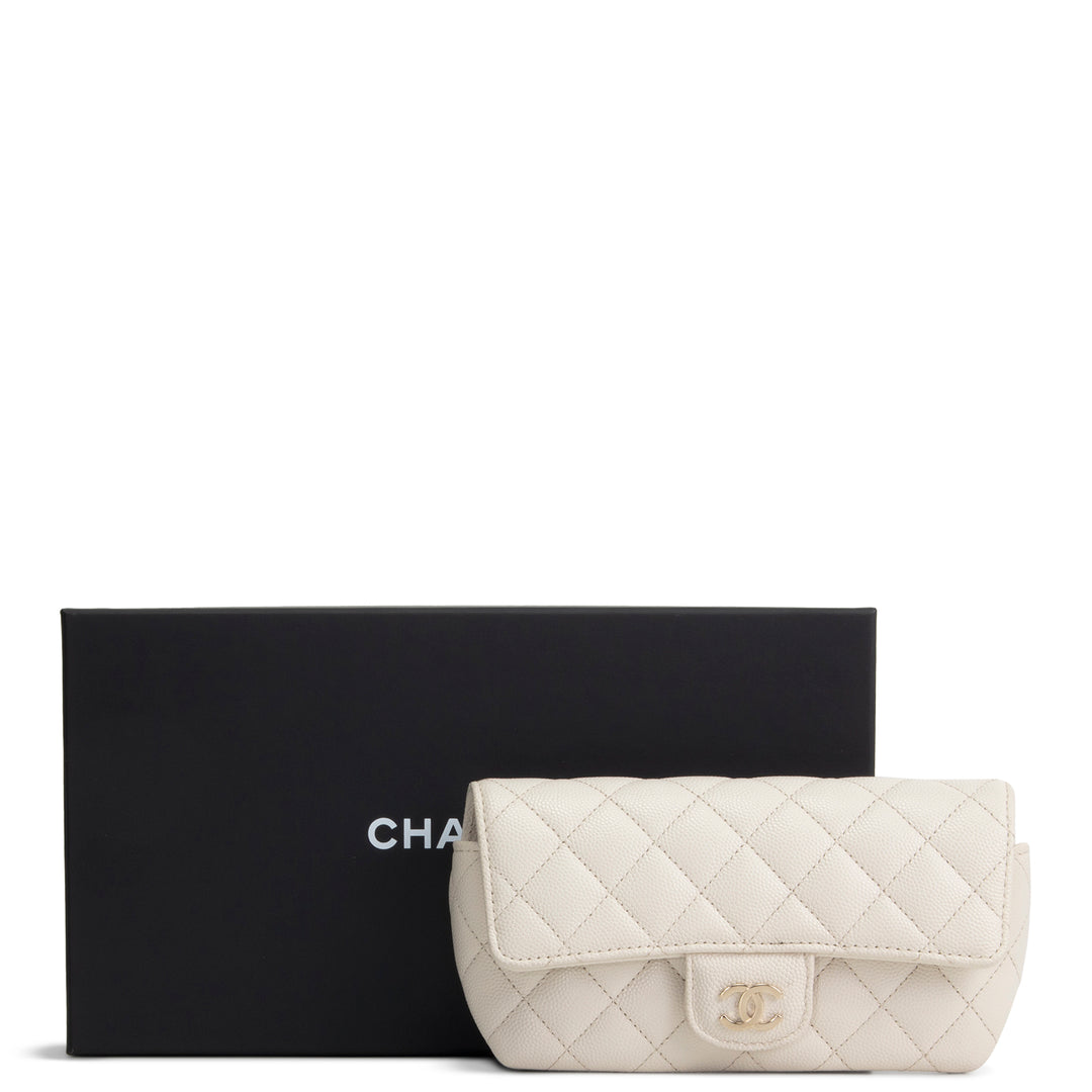 CHANEL Caviar Quilted Glasses Case on Chain - Ivory