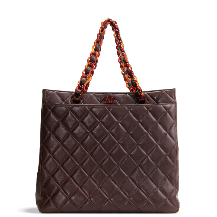 CHANEL Vintage Lambskin Quilted CC Bakelite Turnlock Tote - Brown