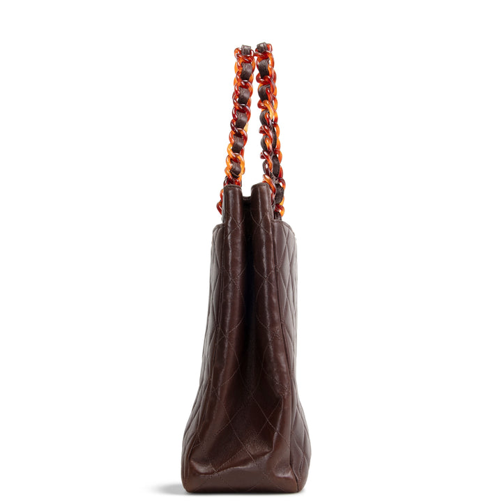 CHANEL Vintage Lambskin Quilted CC Bakelite Turnlock Tote - Brown