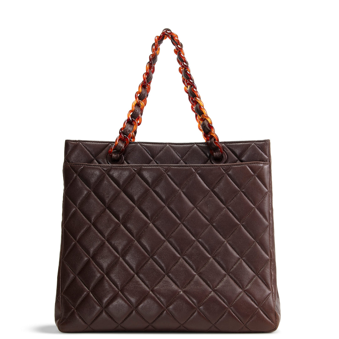 CHANEL Vintage Lambskin Quilted CC Bakelite Turnlock Tote - Brown