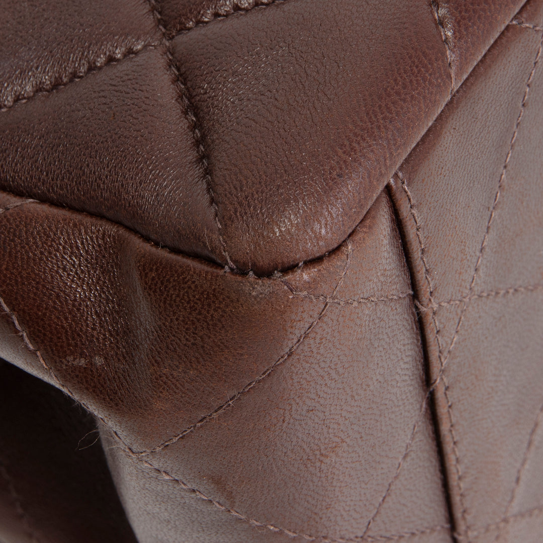 CHANEL Vintage Lambskin Quilted CC Bakelite Turnlock Tote - Brown