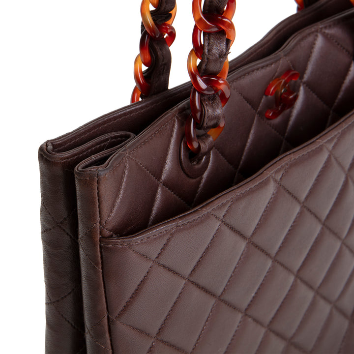 CHANEL Vintage Lambskin Quilted CC Bakelite Turnlock Tote - Brown
