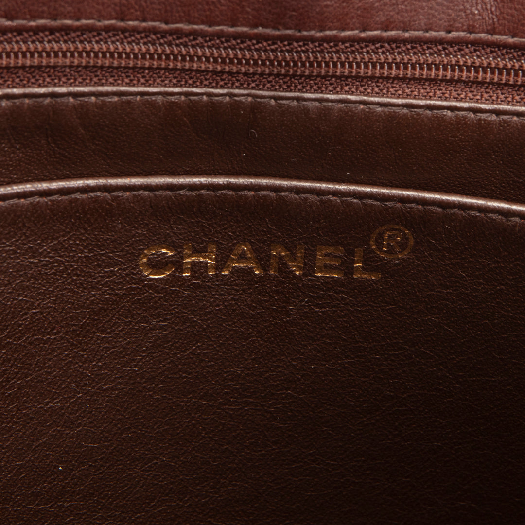 CHANEL Vintage Lambskin Quilted CC Bakelite Turnlock Tote - Brown