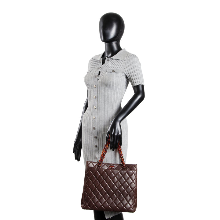 CHANEL Vintage Lambskin Quilted CC Bakelite Turnlock Tote - Brown