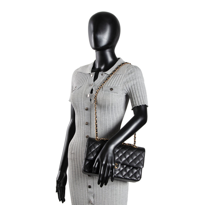CHANEL Caviar Quilted Medium Double Flap Bag - Black