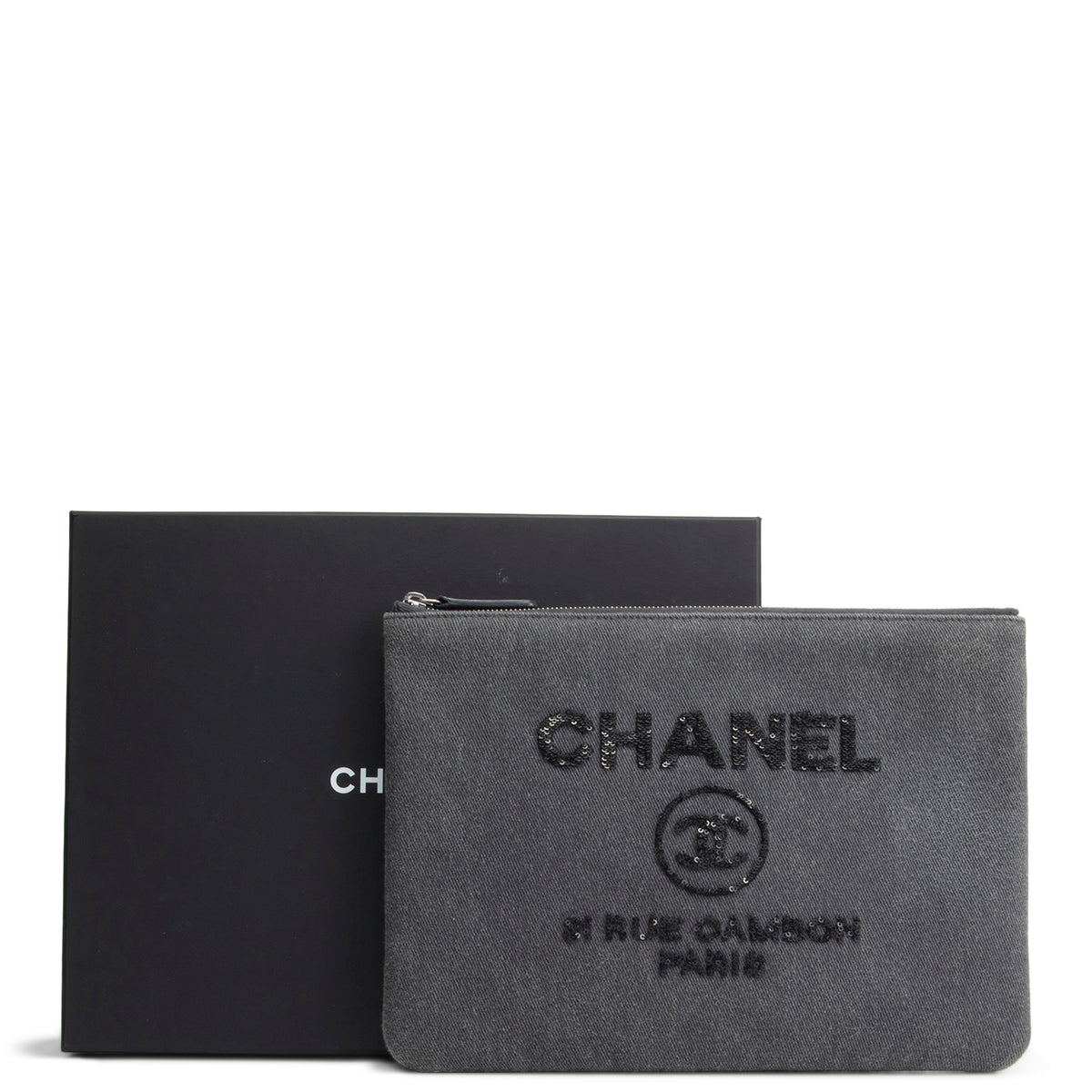 CHANEL Denim Sequin Deauville O-Case - Gray