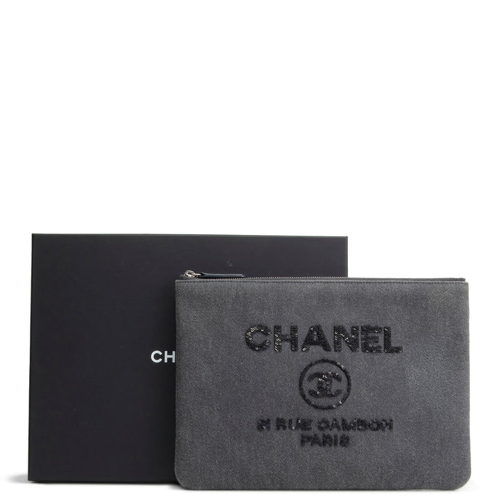 CHANEL Denim Sequin Deauville O-Case - Gray