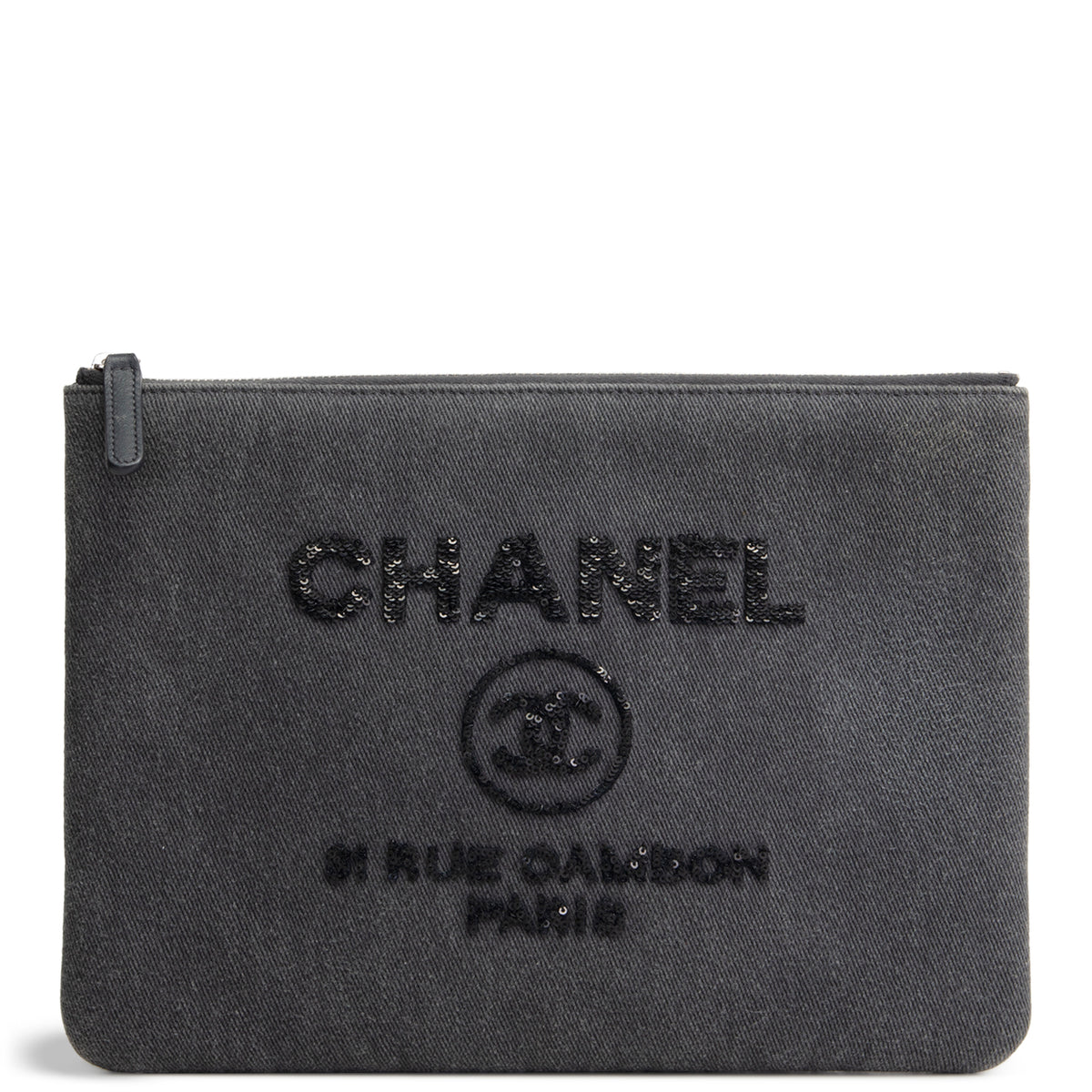 CHANEL Denim Sequin Deauville O-Case - Gray