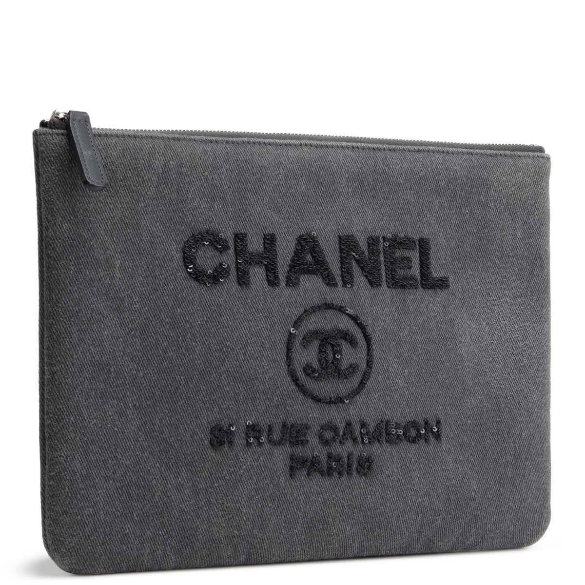 CHANEL Denim Sequin Deauville O-Case - Gray