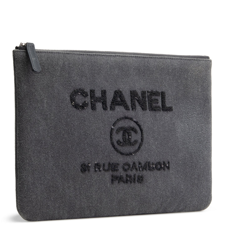 CHANEL Denim Sequin Deauville O-Case - Gray