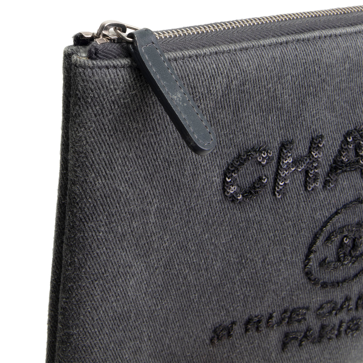 CHANEL Denim Sequin Deauville O-Case - Gray