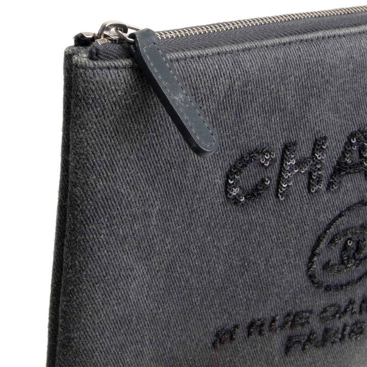 CHANEL Denim Sequin Deauville O-Case - Gray
