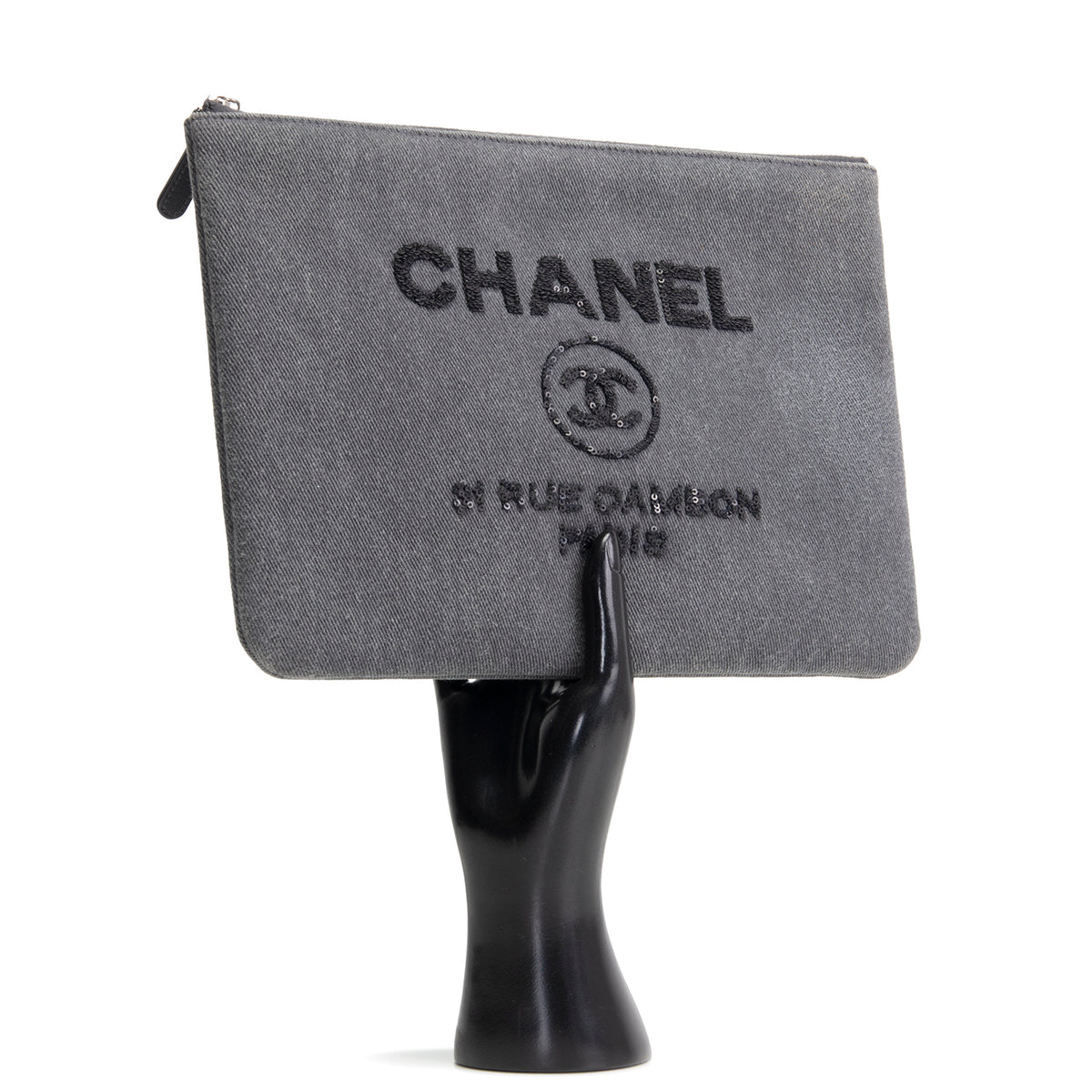 CHANEL Denim Sequin Deauville O-Case - Gray