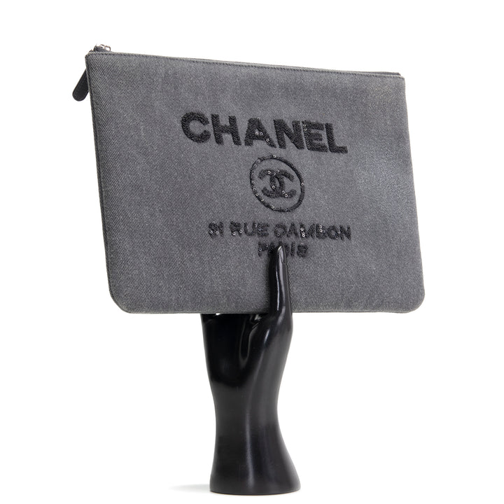 CHANEL Denim Sequin Deauville O-Case - Gray