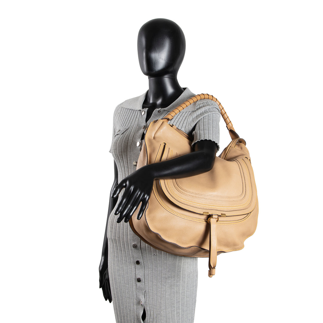 CHLOE Large Leather Marcie Shoulder Bag - Nude