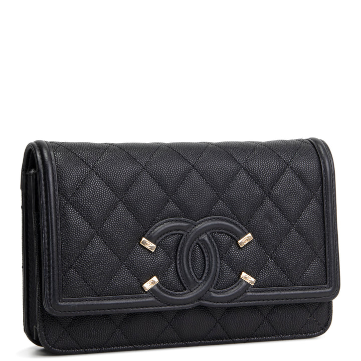 CHANEL Caviar Filigree Wallet on Chain - Black